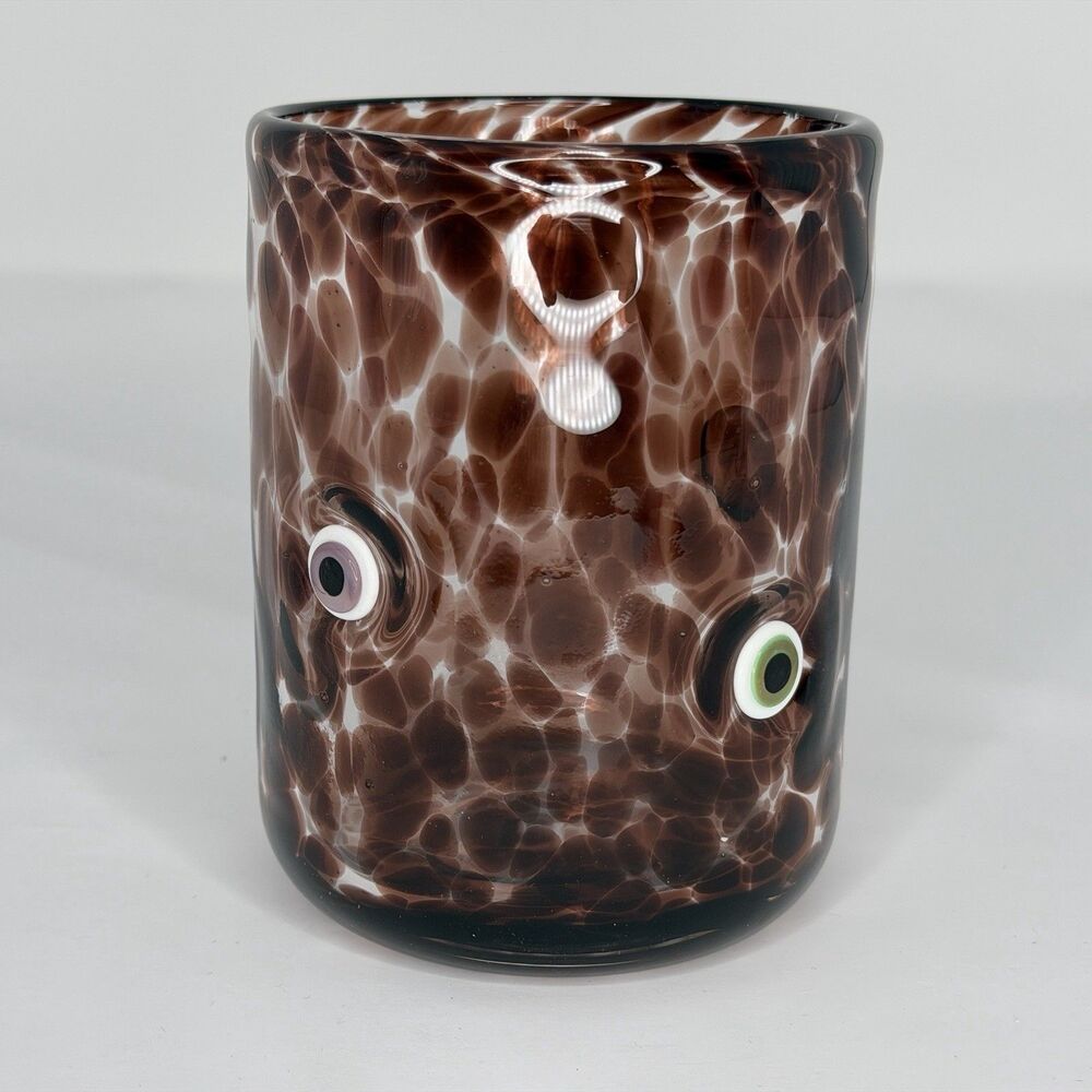 Anthropologie Halloween Juice Glass Black Eyeball Murano Mystic Icon Tumbler 17o